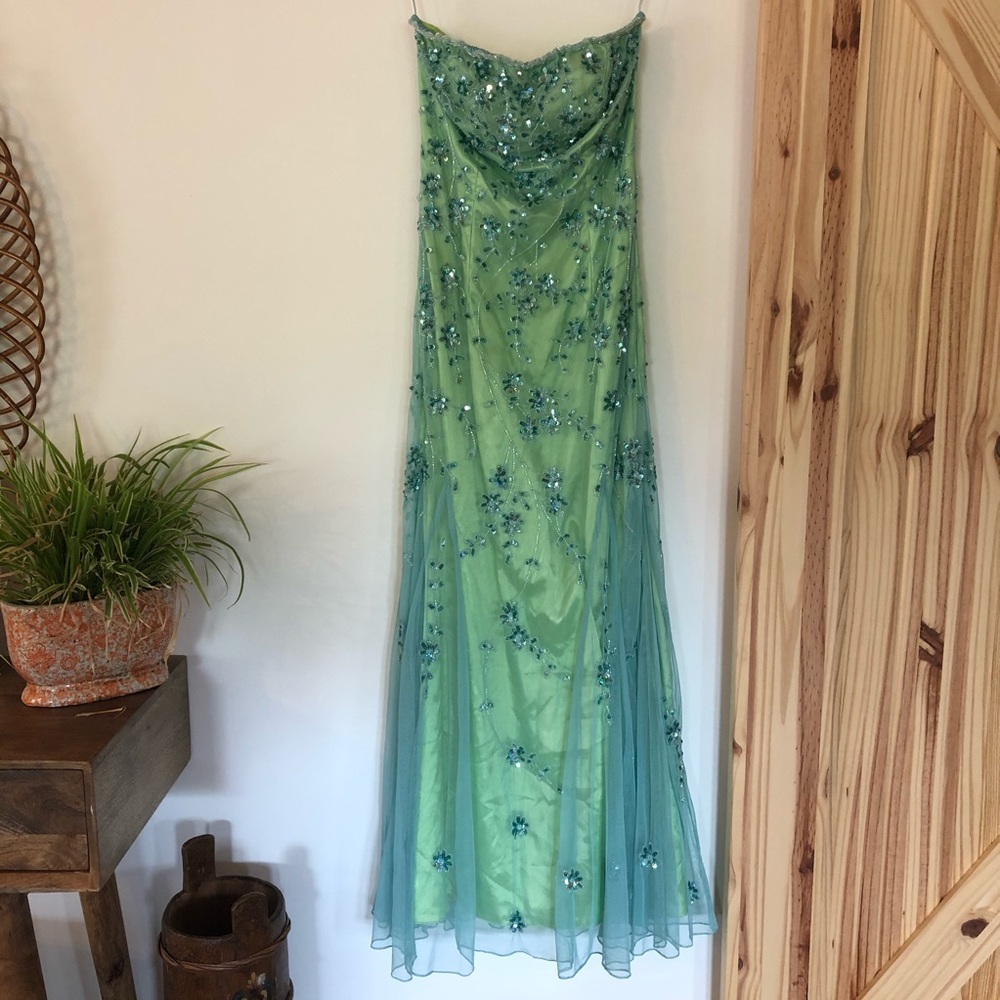 Cache beaded green teal blue beaded dress
